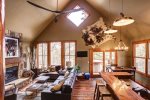 Iron Horse Cabin living room with vaulted ceilings. 